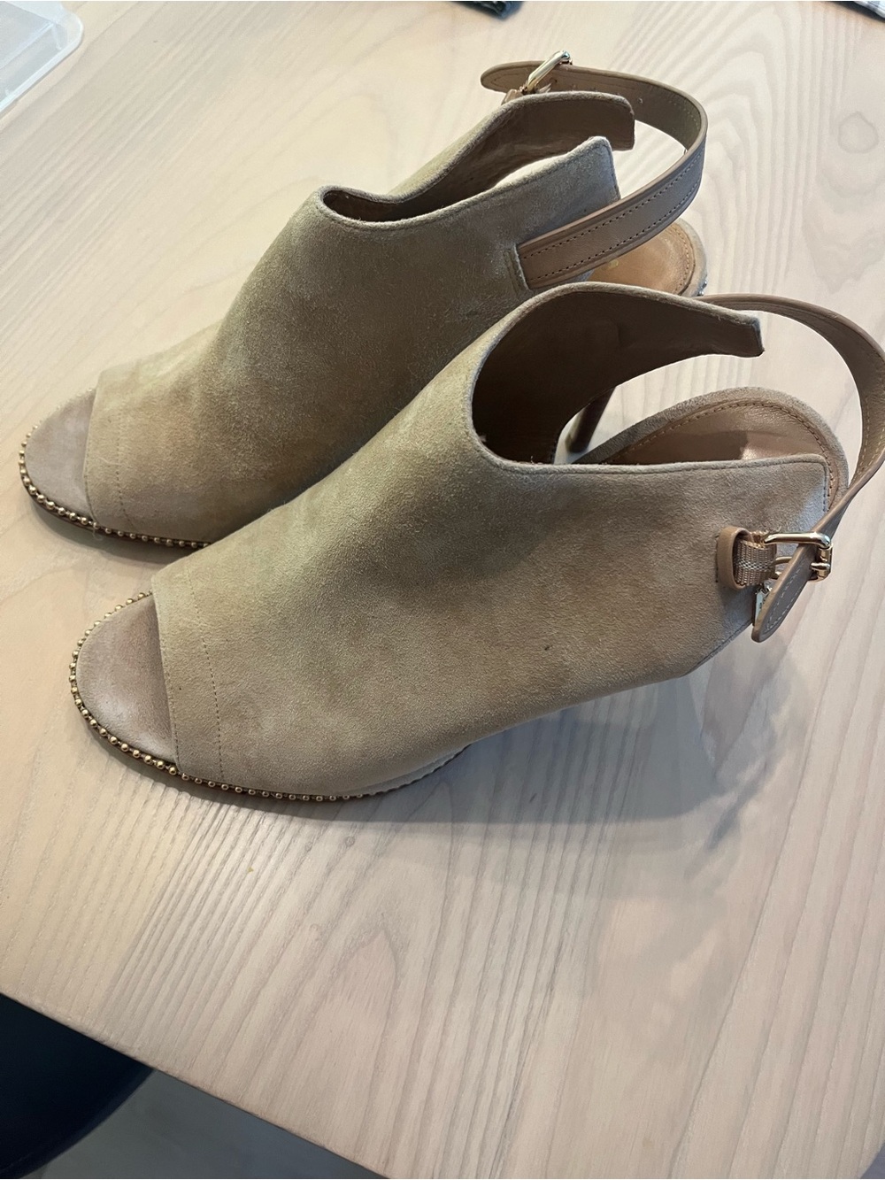 Coach ~Suede Open-Toe Slingback heels in Taupe